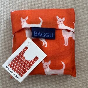 BAGGU Packable Reusable Bag - Orange with White Chihuahua Print